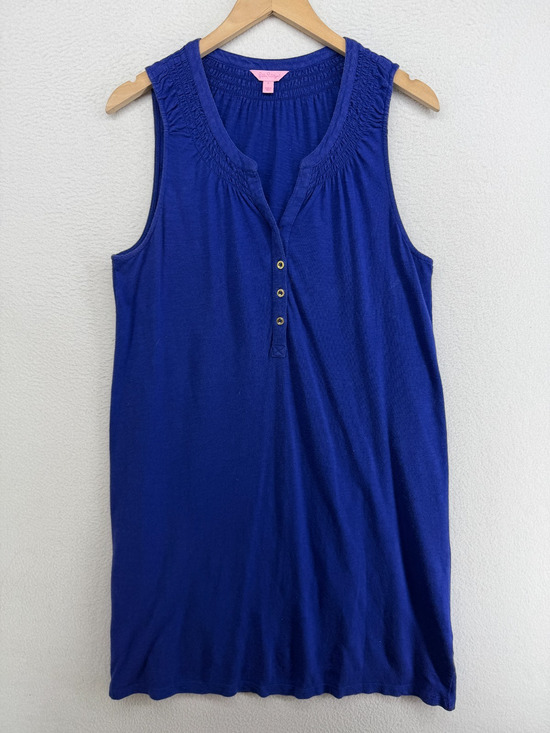 Lilly Pulitzer Dresses & Skirts - LILLY PULITZER Dress L Essie Tank Mini Smocked Popover Cotton Modal Blue
